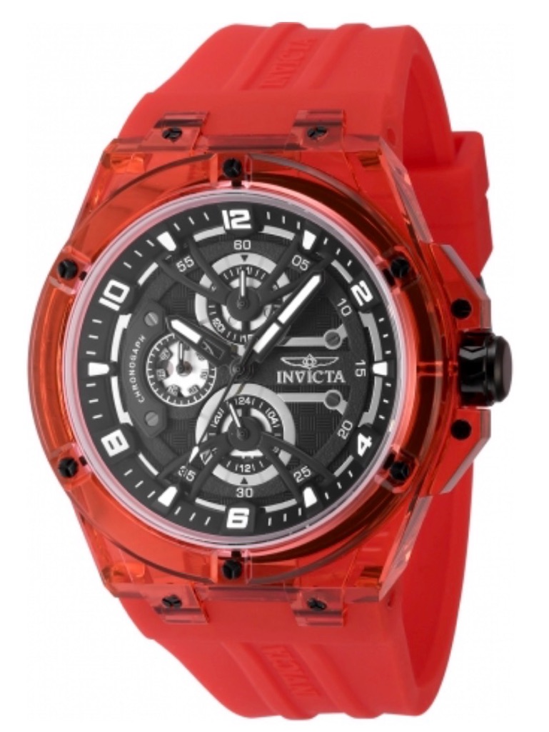 Invicta Red Transparent Case Chronograph With Black Dial Mens Watch